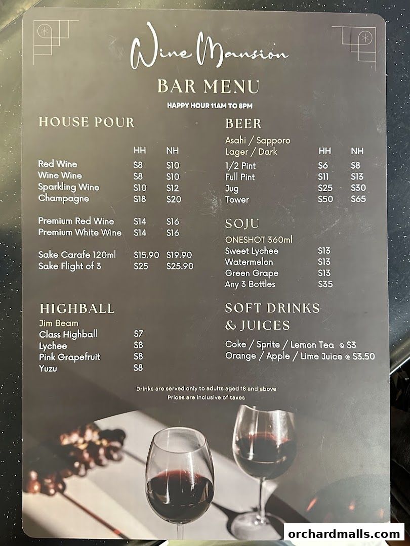 Menu page for Wine Mansion - Orchard