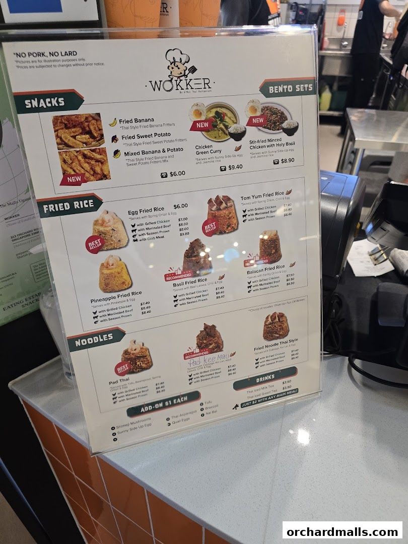 Menu page for Wokker by A-Roy Thai Restaurant