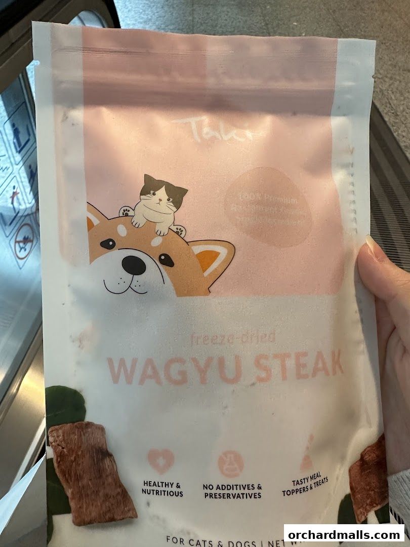 A bag of freeze-dried Wagyu steak treats for cats and dogs.