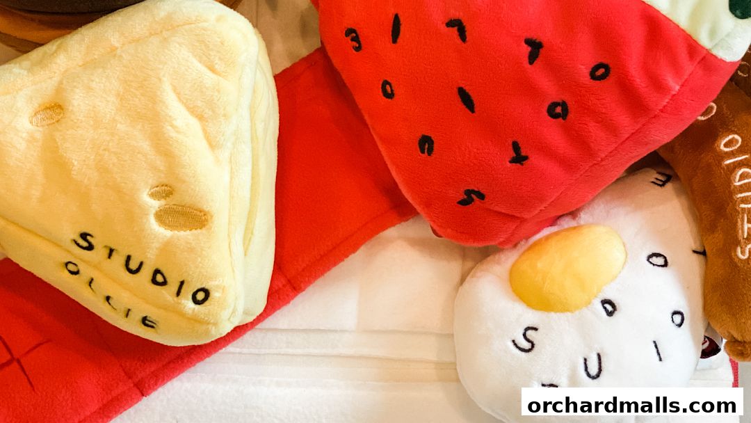Close-up of cute, food-shaped plush toys from Studio Ollie.