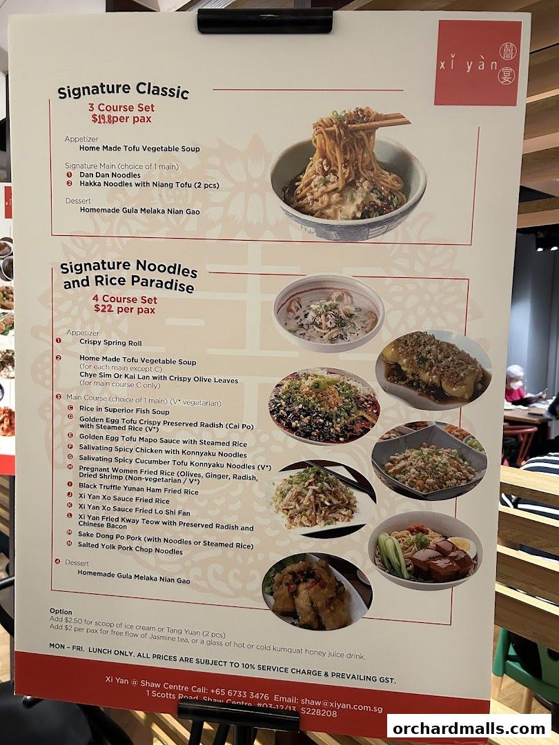 Menu page for Xi Yan Shaw