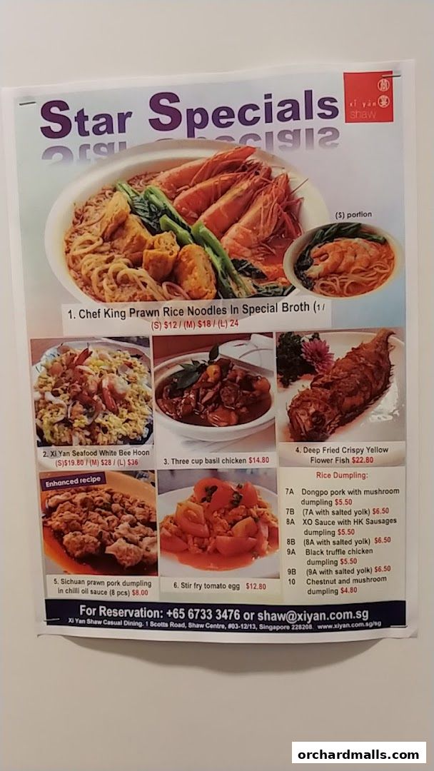 Menu page for Xi Yan Shaw