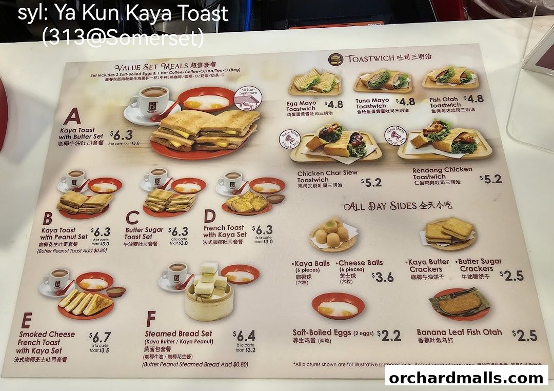 Menu page for Ya Kun Kaya Toast 313somerset