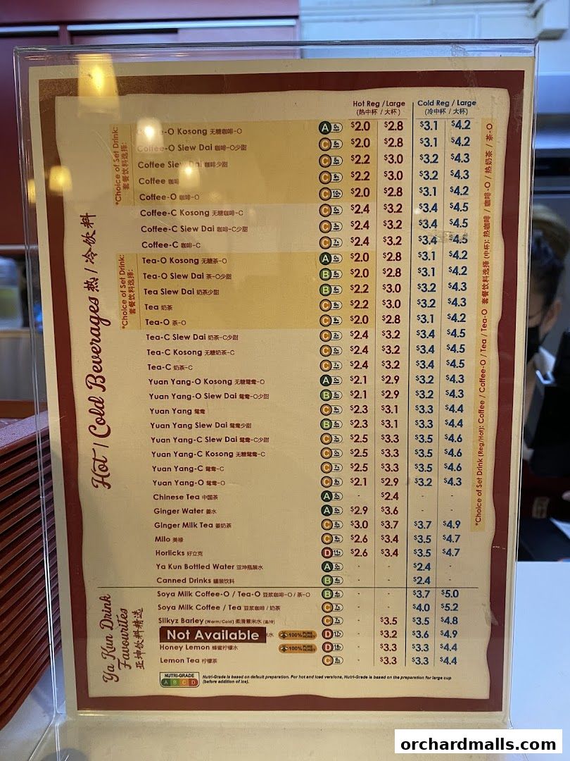 Menu page for Ya Kun Kaya Toast Far East Plaza