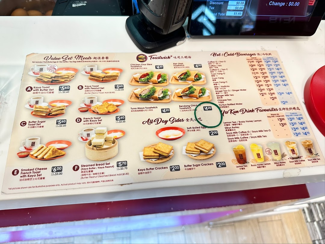 Menu page for Ya Kun Kaya Toast ION Orchard