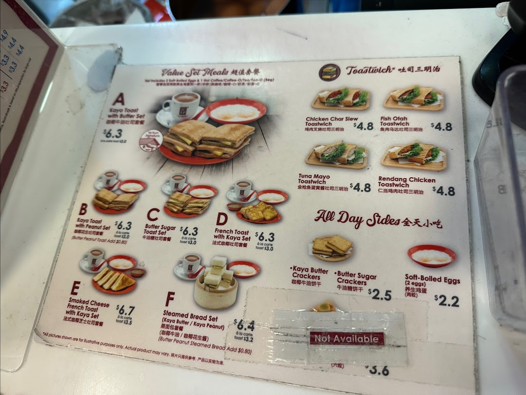 Menu page for Ya Kun Kaya Toast ION Orchard