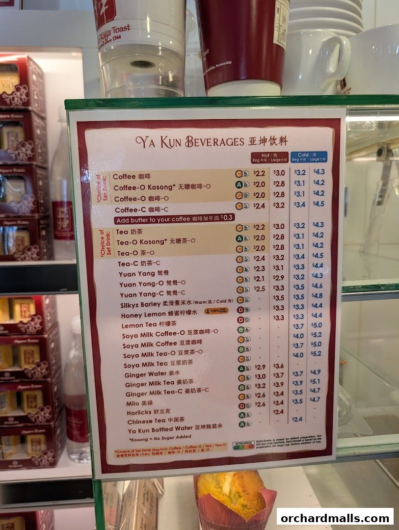 Menu page for Ya Kun Kaya Toast