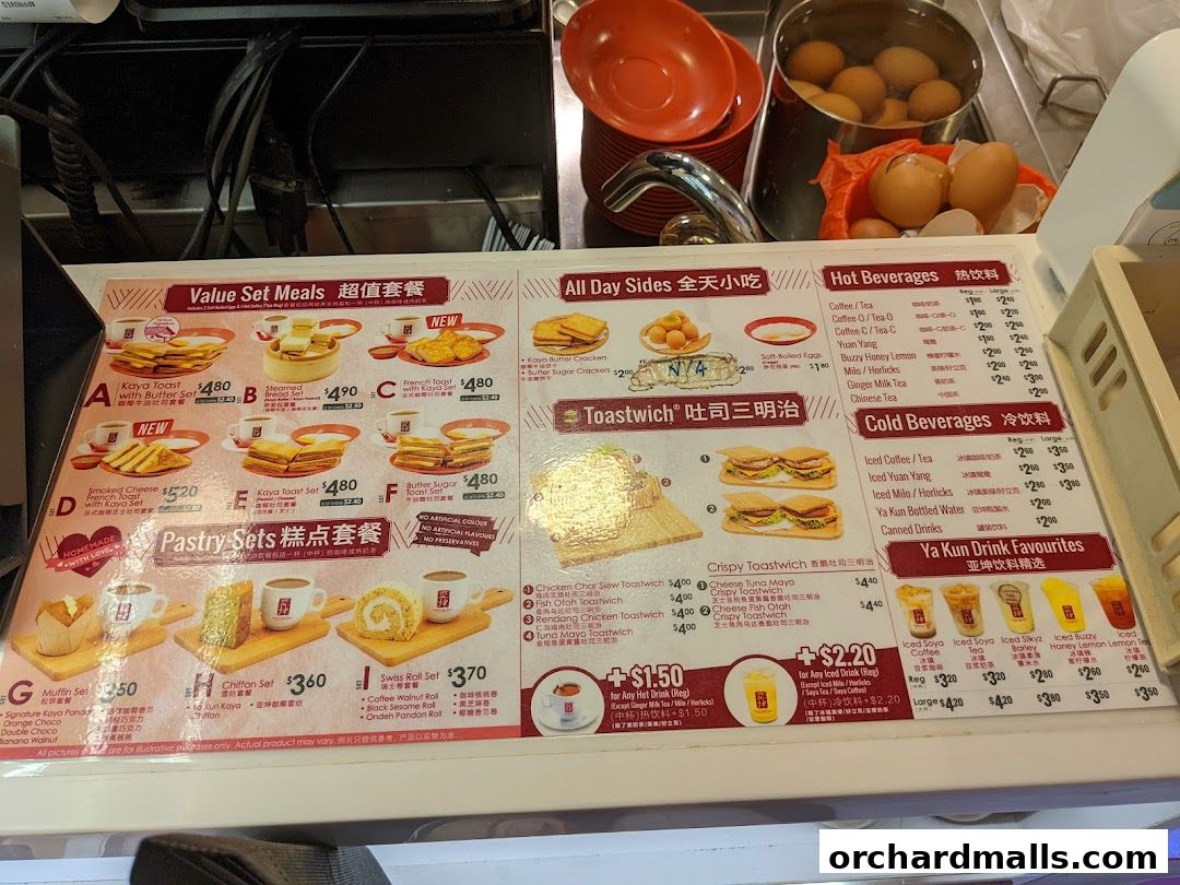 Menu page for Ya Kun Kaya Toast