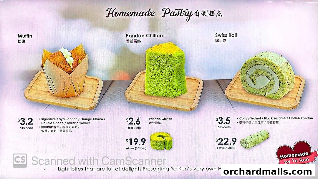 Menu page for Ya Kun Kaya Toast