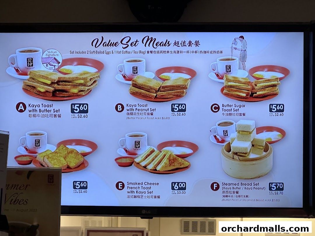 Menu page for Ya Kun Kaya Toast