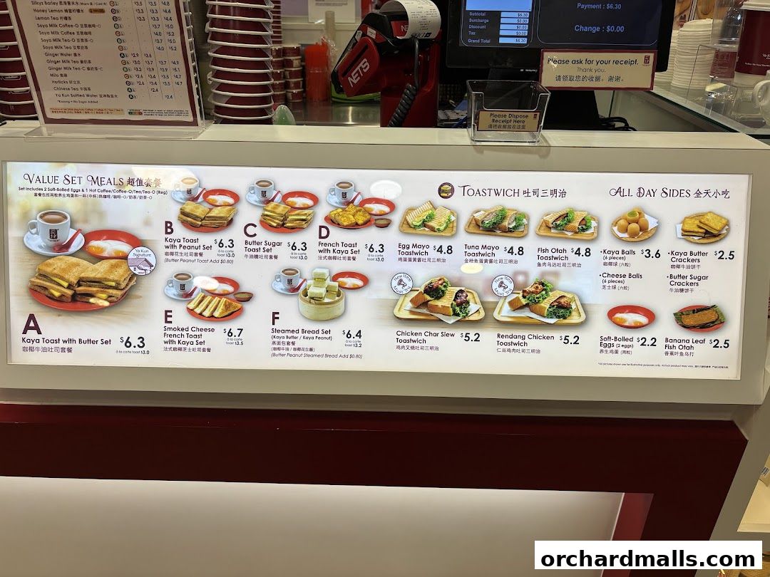 Menu page for Ya Kun Kaya Toast The Cathay