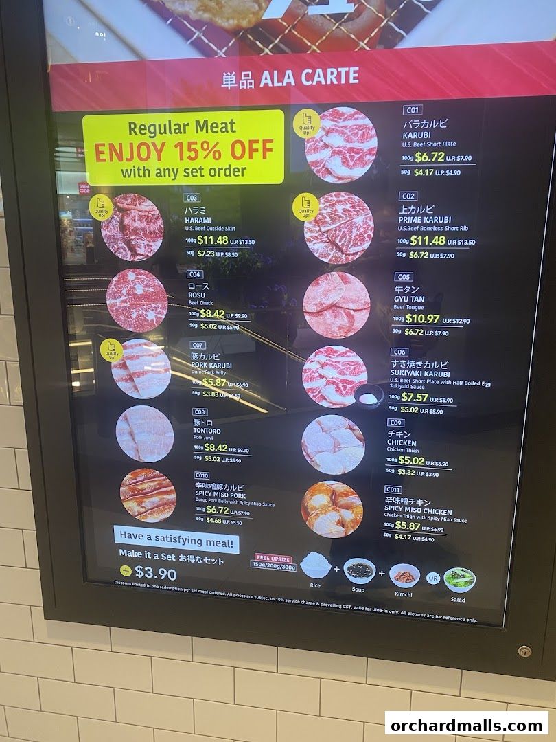 Menu page for Yakiniku Like The Cathay