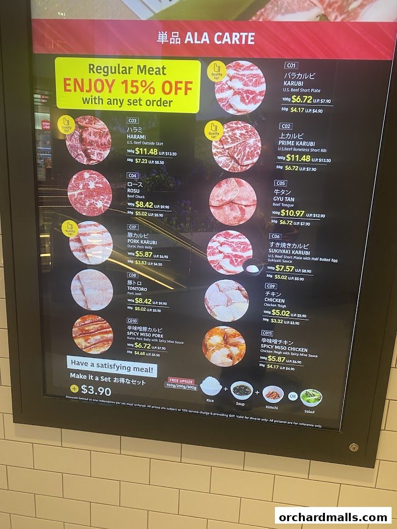 Menu page for Yakiniku Like The Cathay