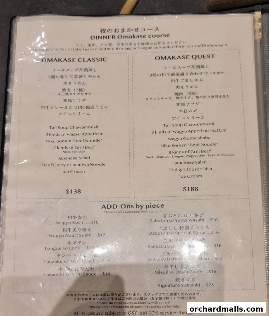 Menu page for Yakiniquest