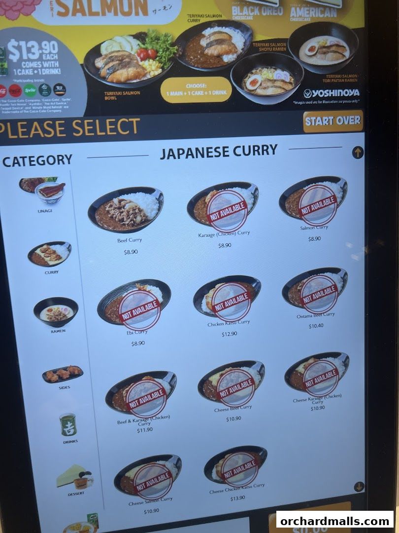 Menu page for Yoshinoya The Cathay