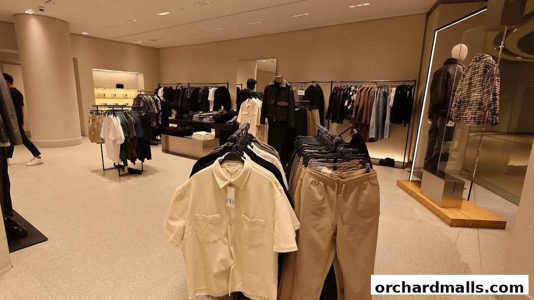 Interior view of a Zara clothing store showcasing a variety of apparel on racks and mannequins.