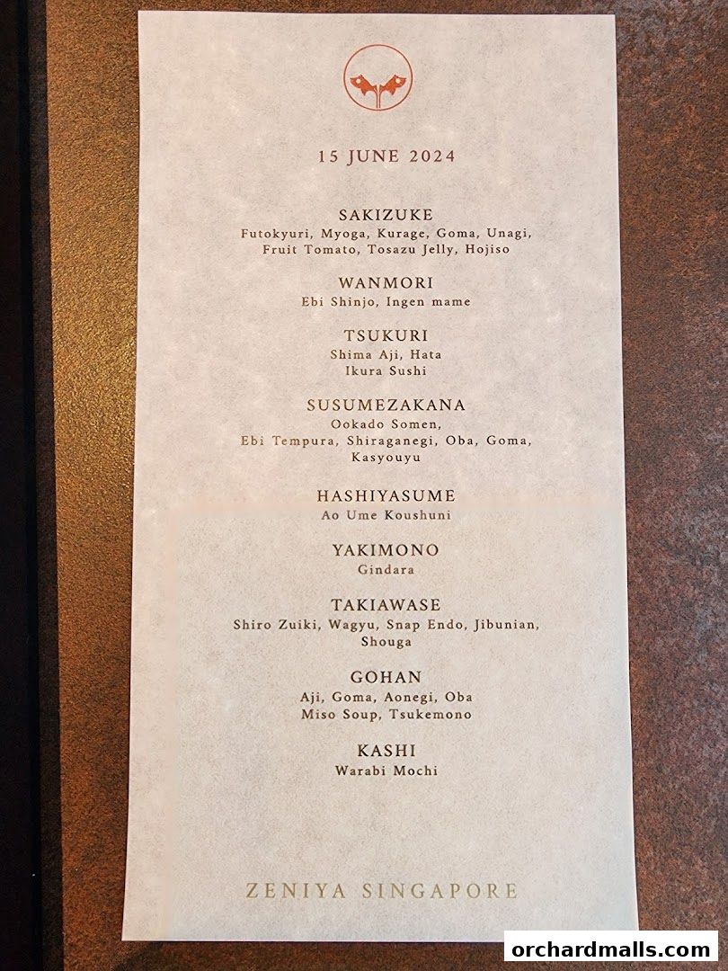 Menu page for Zeniya Singapore