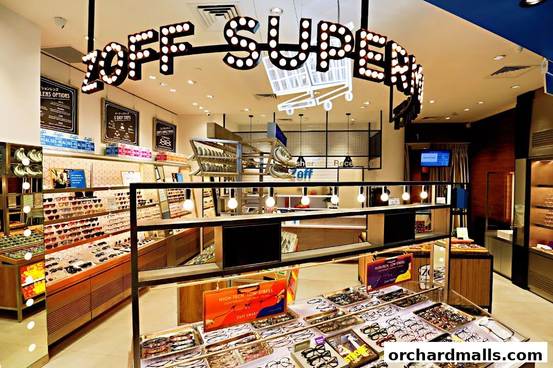 Interior view of a modern eyewear store with a wide selection of glasses on display.