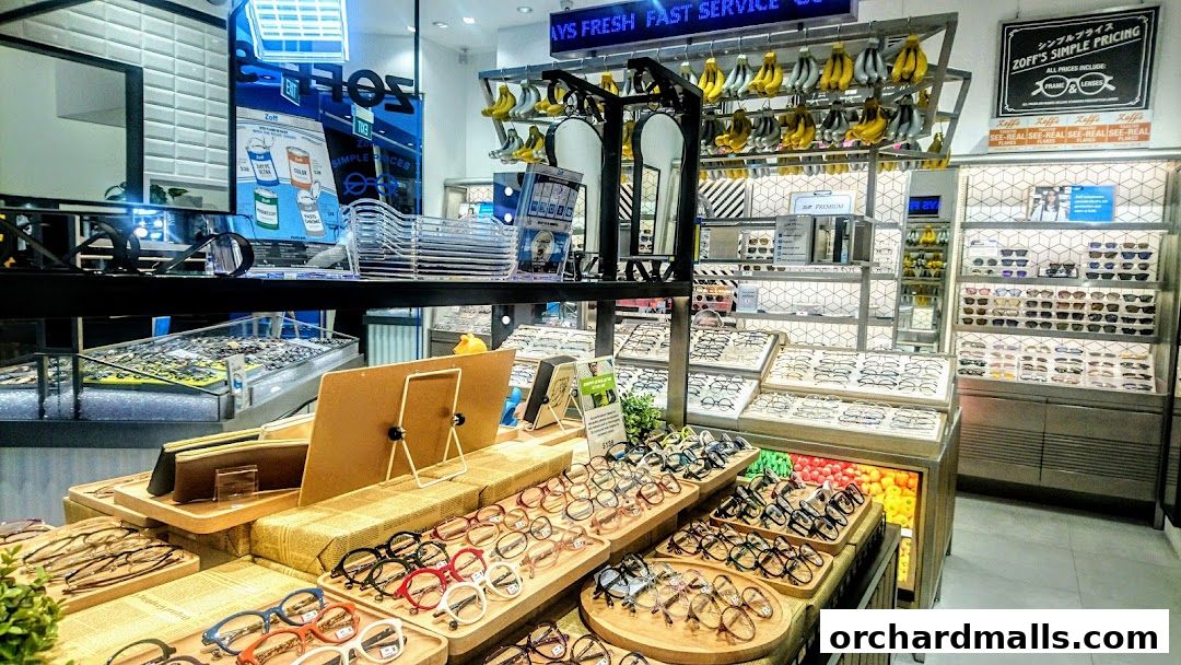 A well-lit optical shop interior showcasing a wide variety of eyeglasses and sunglasses on display.