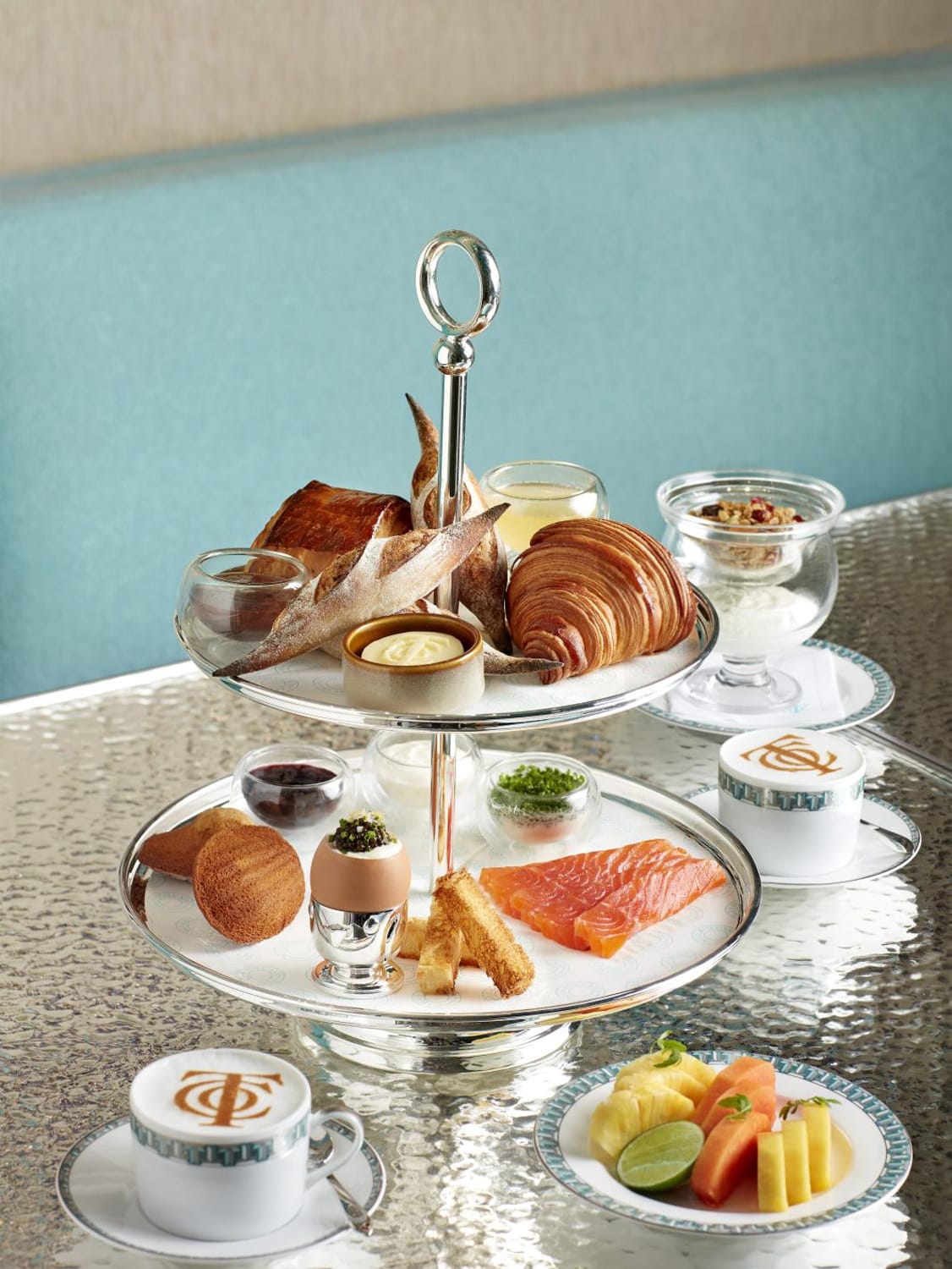 Breakfast at Tiffany's set with Oita egg, caviar and brioche soldiers