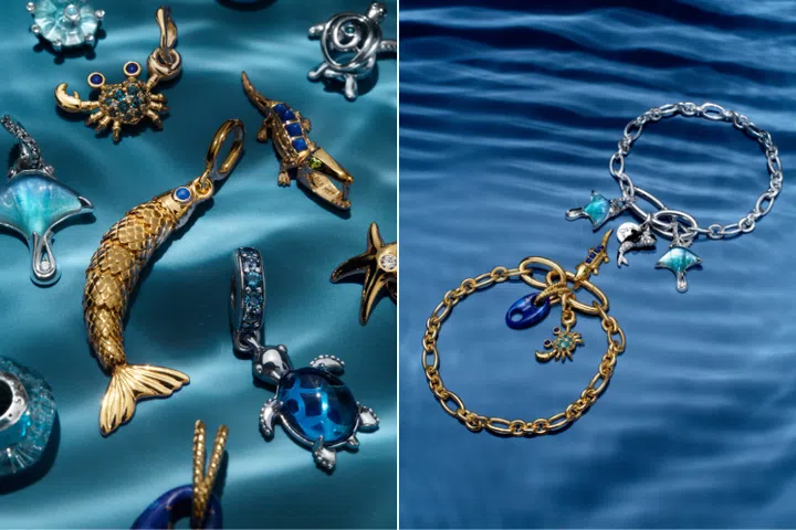Pandora Moments charms including marine-inspired motifs